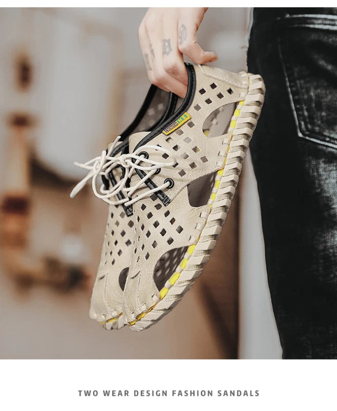 Men's Summer Sandals Casual Shoes Non-Slip Leather Outdoor Beach Slippers