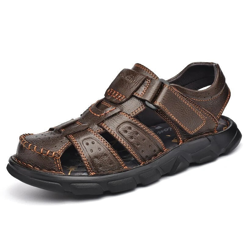 Fashion Men's Beach Slippers Genuine Leather Soft Breathable Non-slip Sandals
