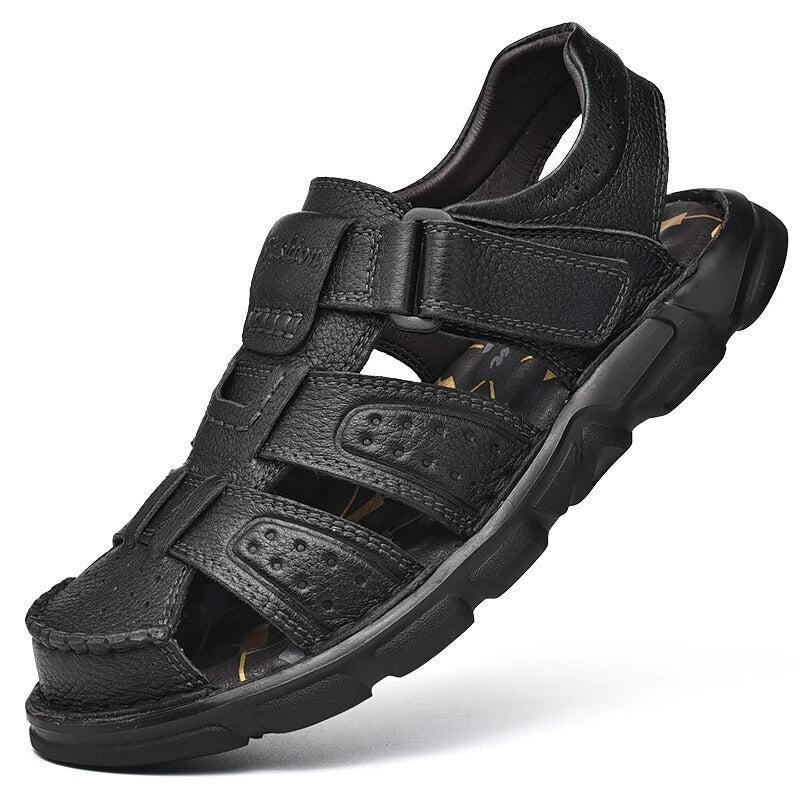 Fashion Men's Beach Slippers Genuine Leather Soft Breathable Non-slip Sandals