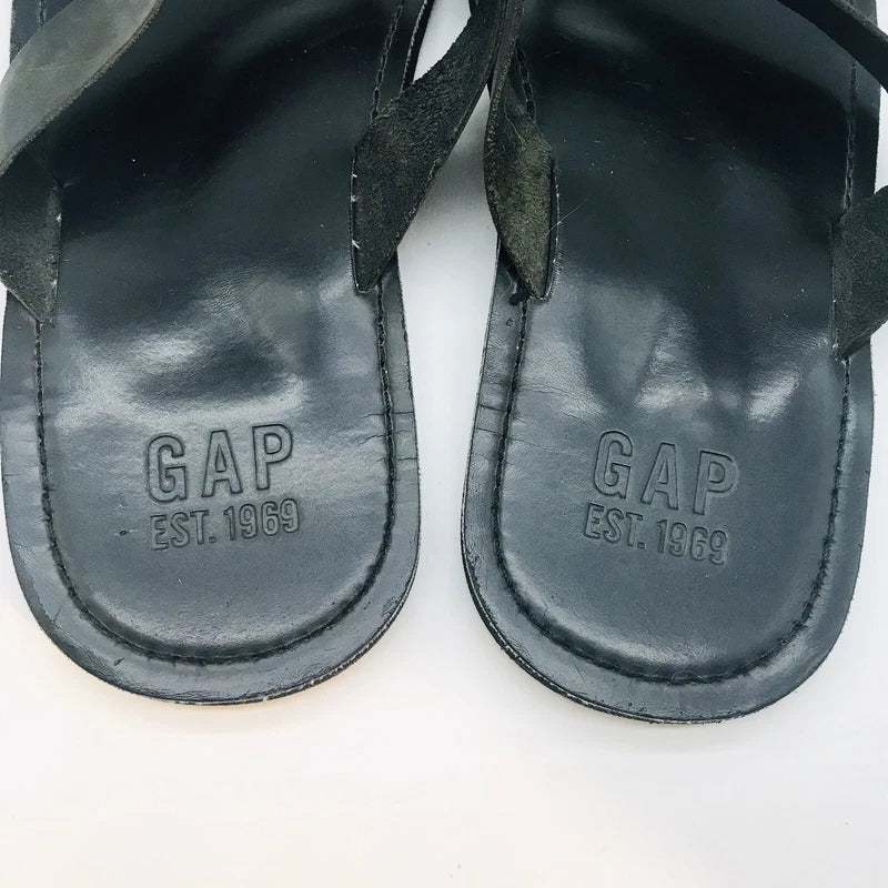 GAP Black Leather Flip Flops Men's 13 Black Thongs Beach Pool Sandals Slippers