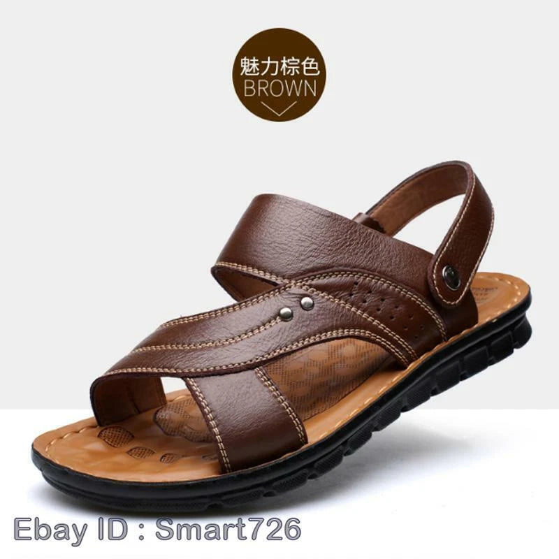 Men Genuine Leather Sandals Summer Casual Sports Beach Shoes Soft Home Slippers