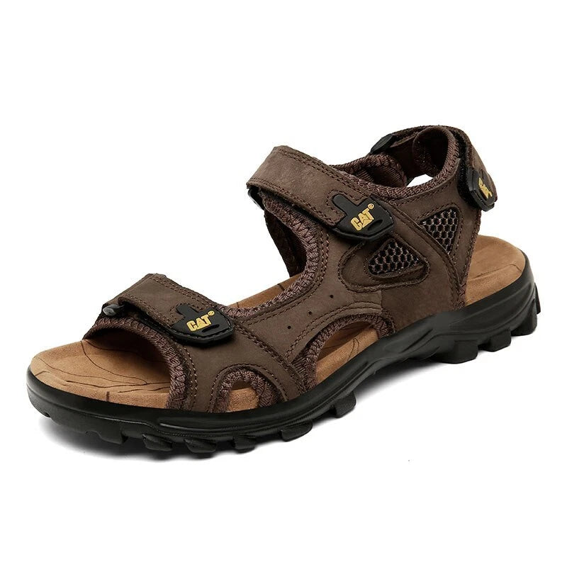 Summer Men's Flat Sandals Outdoor Comfortable Leather Non-slip Beach Slipper