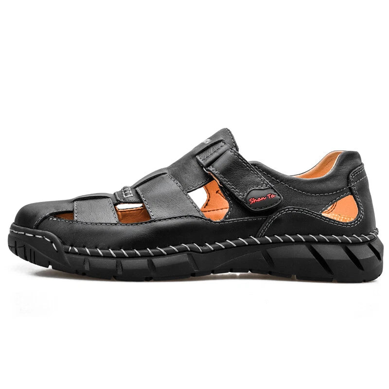 Men's Leather Sandals Outdoor Flat Roman Platform Casual Shoes Beach Slippers