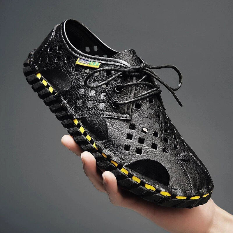 Men's Summer Sandals Casual Shoes Non-Slip Leather Outdoor Beach Slippers