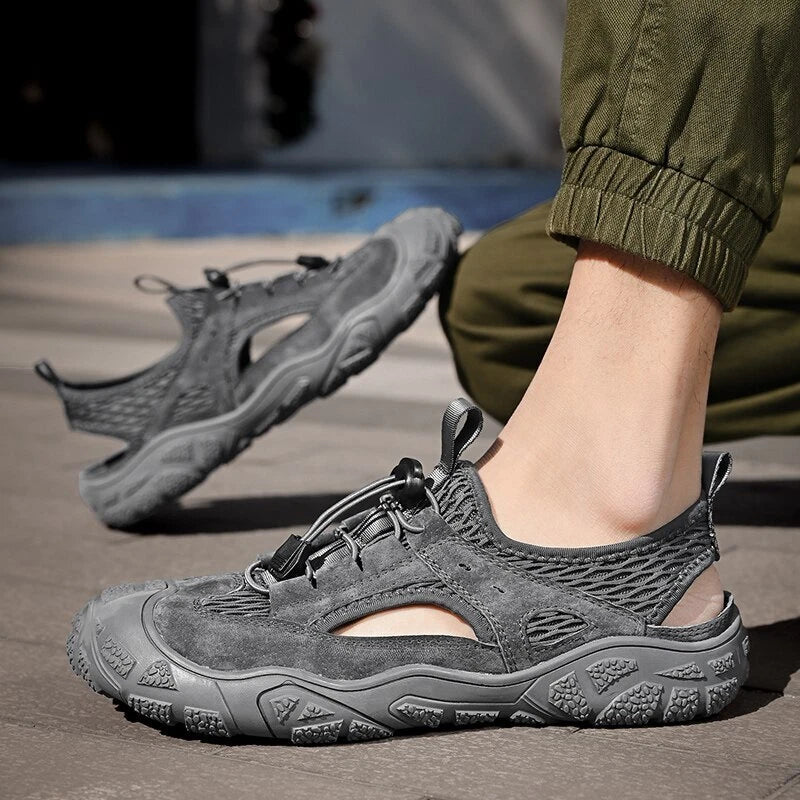Genuine Leather Sandals Non-slip Men's Sneakers Breathable Mesh Beach Slipper