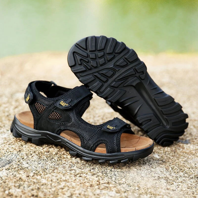 Summer Men's Flat Sandals Outdoor Comfortable Leather Non-slip Beach Slipper