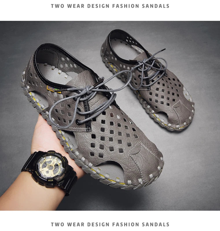 Men's Summer Sandals Casual Shoes Non-Slip Leather Outdoor Beach Slippers