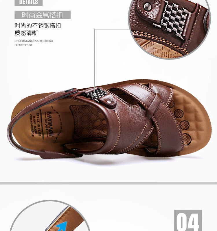 38-48 Summer Open Toe Slippers Sandals Hollow Out Faux Leather Men's Beach Shoes