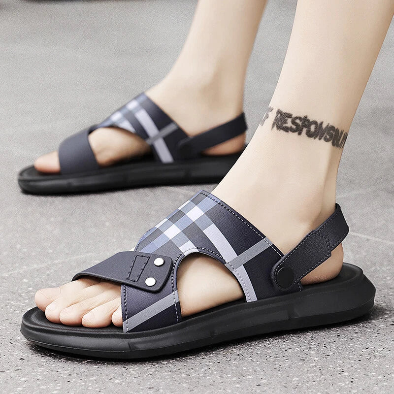 Men Summer Genuine Leather Sandals Casual Sports Beach Shoes Soft Home Slippers