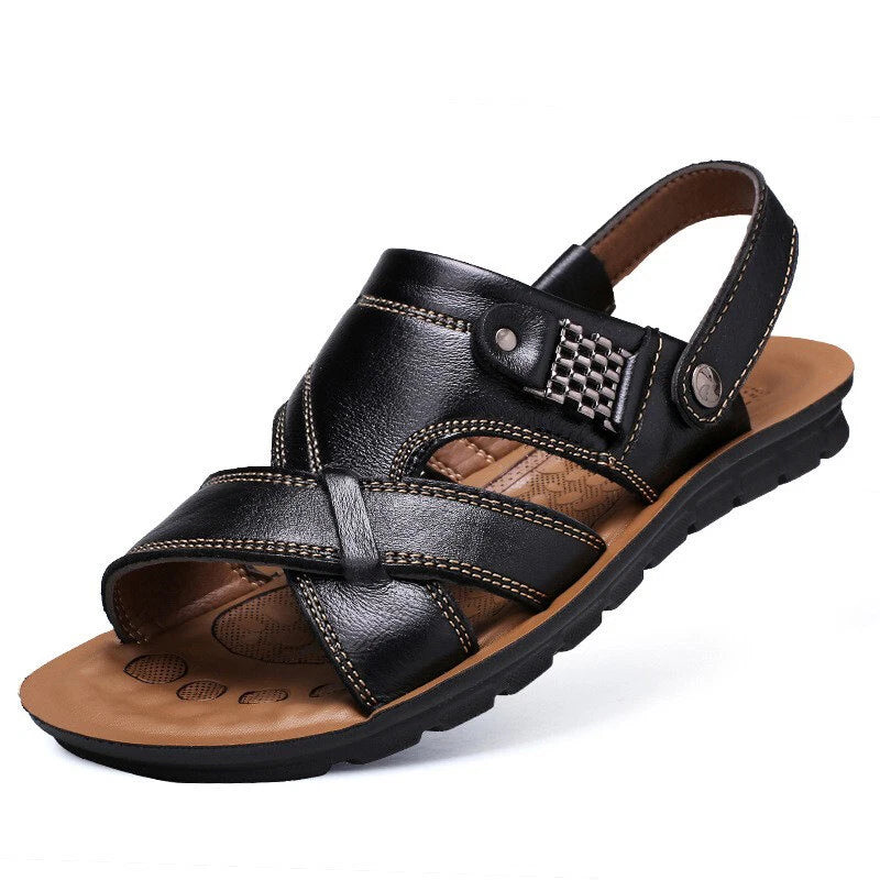 38-48 Summer Open Toe Slippers Sandals Hollow Out Faux Leather Men's Beach Shoes