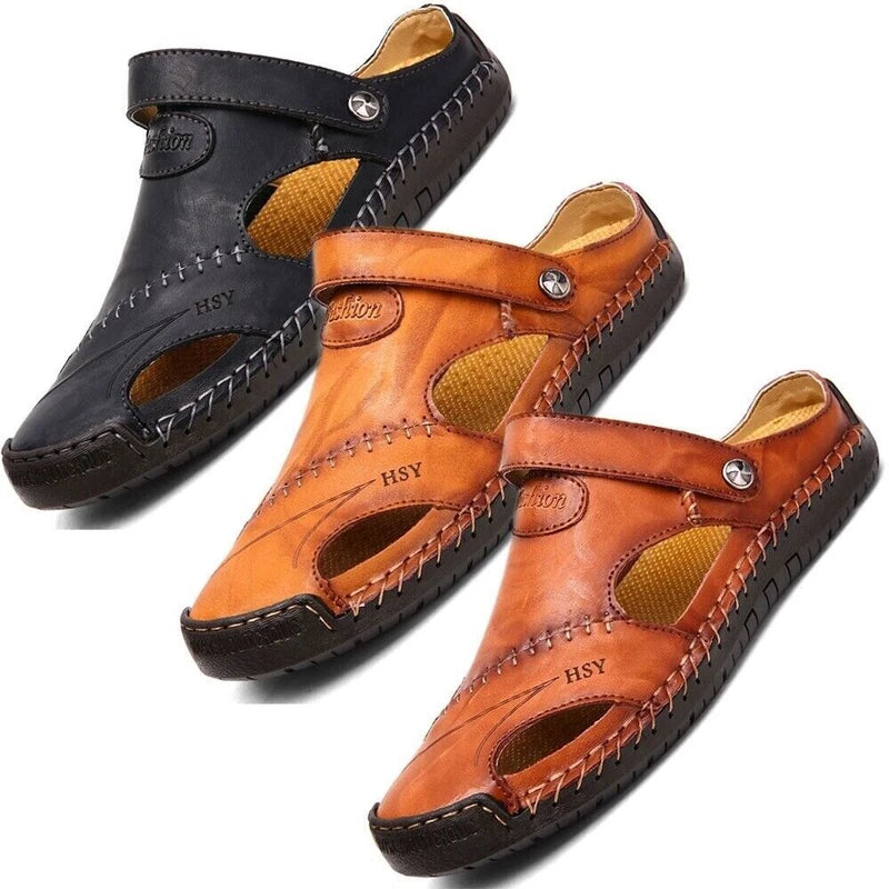 Mens Leather Sandals Water Shoes Summer Closed Toe Fisherman Beach Slippers Size