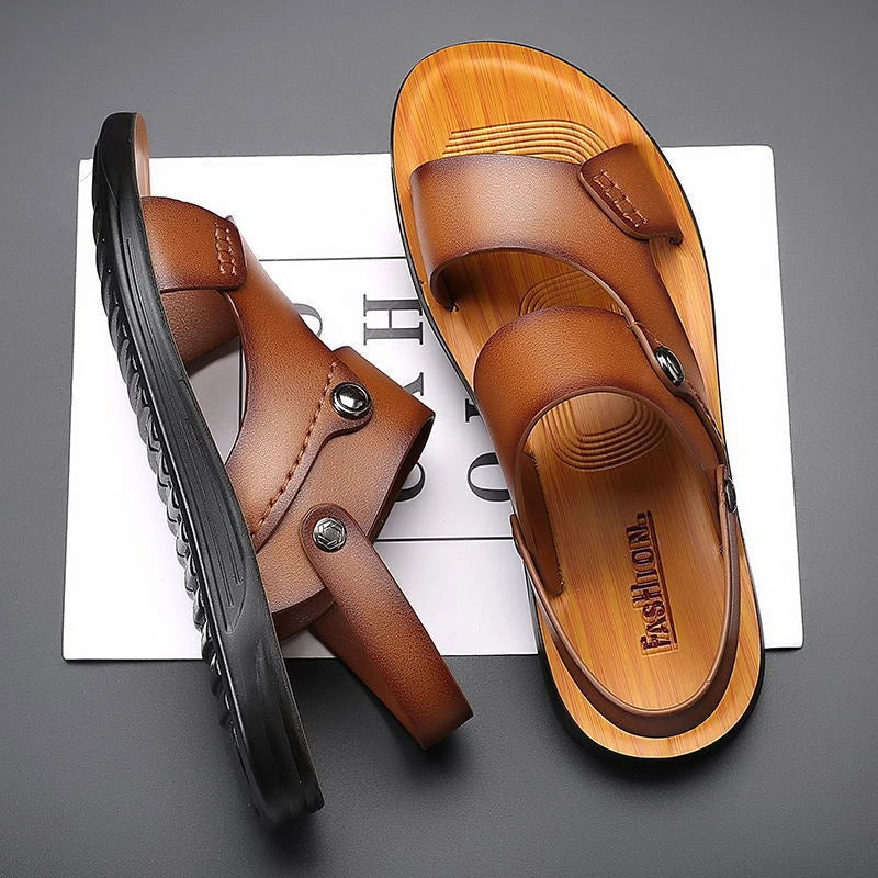 Blue Summer Men Microfiber Leather Sandals Casual Sports Beach Shoes Slippers
