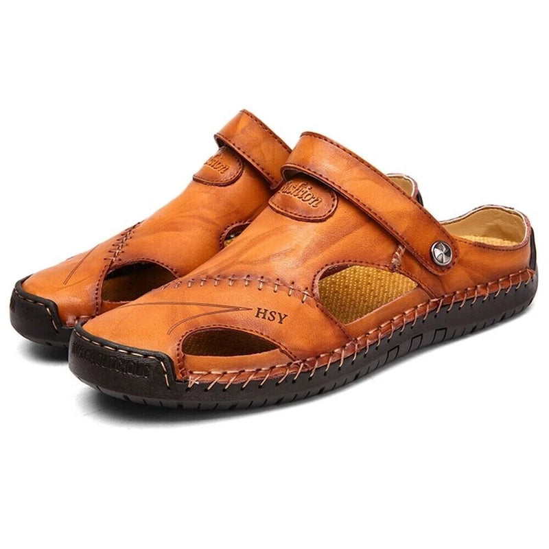Mens Leather Sandals Water Shoes Summer Closed Toe Fisherman Beach Slippers Size