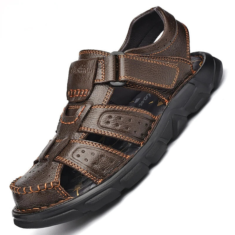 Fashion Men's Beach Slippers Genuine Leather Soft Breathable Non-slip Sandals