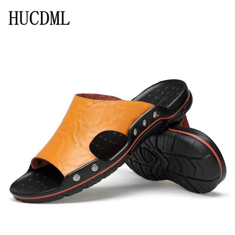 Men's Slippers Summer Outside Leather Sandals Big Size 39-48 Beach Slippers
