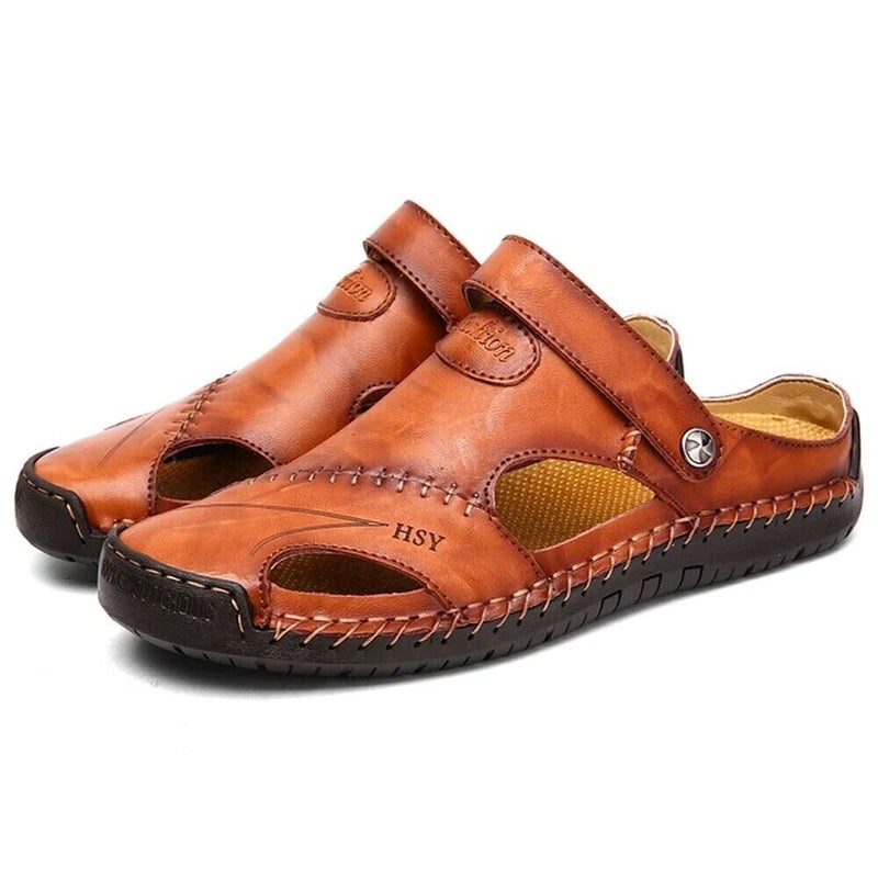 Mens Leather Sandals Water Shoes Summer Closed Toe Fisherman Beach Slippers Size