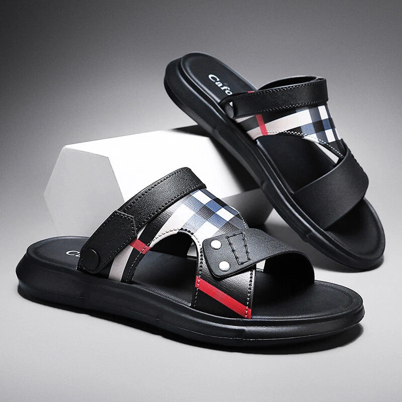 Men Summer Genuine Leather Sandals Casual Sports Beach Shoes Soft Home Slippers
