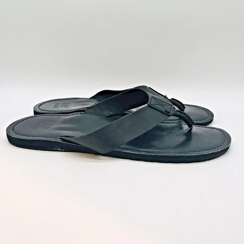 GAP Black Leather Flip Flops Men's 13 Black Thongs Beach Pool Sandals Slippers