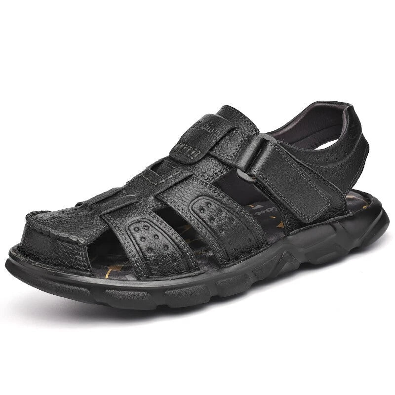 Fashion Men's Beach Slippers Genuine Leather Soft Breathable Non-slip Sandals