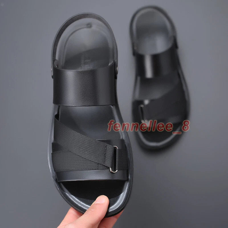 Men's PU Leather Sandals Casual Sports Summer Beach Shoes Slippers Slingbacks