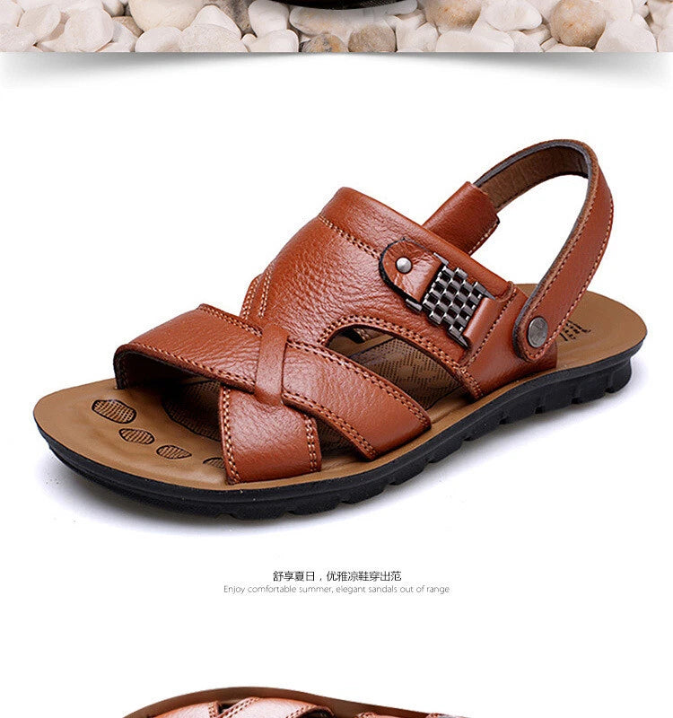 38-48 Summer Open Toe Slippers Sandals Hollow Out Faux Leather Men's Beach Shoes