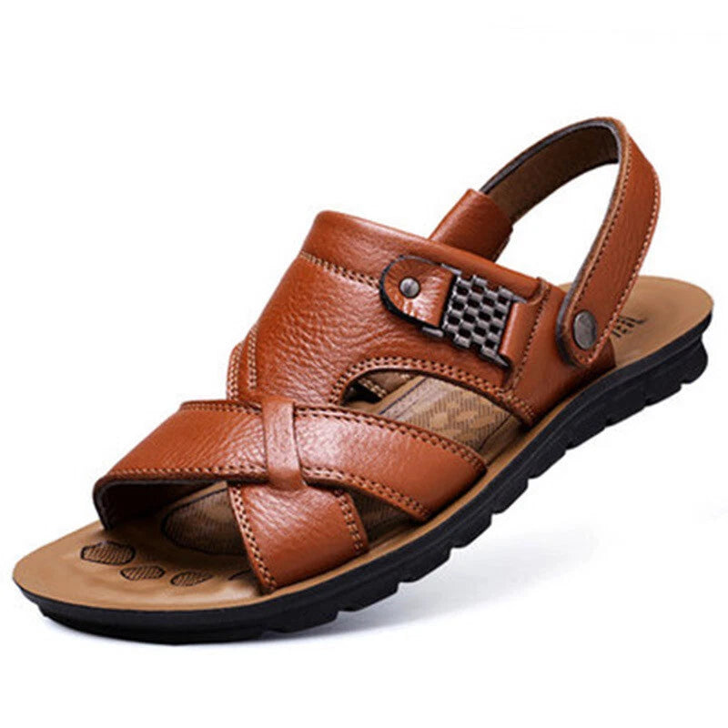 38-48 Summer Open Toe Slippers Sandals Hollow Out Faux Leather Men's Beach Shoes