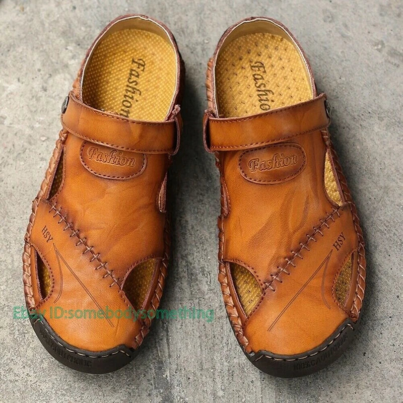 Mens Leather Sandals Water Shoes Summer Closed Toe Fisherman Beach Slippers Size