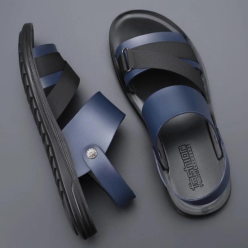 Blue Men Microfiber Leather Sandals Casual Sports Summer Beach Shoes Slippers