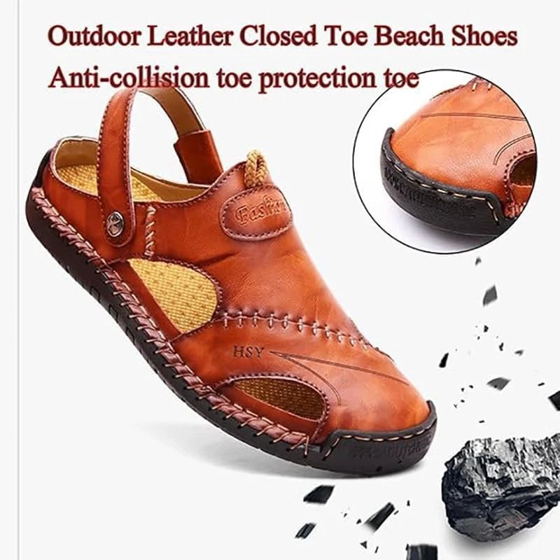 Mens Breathable Sandals Large Size Soft LeatherAdjustable Slipon Outdoor Sandals
