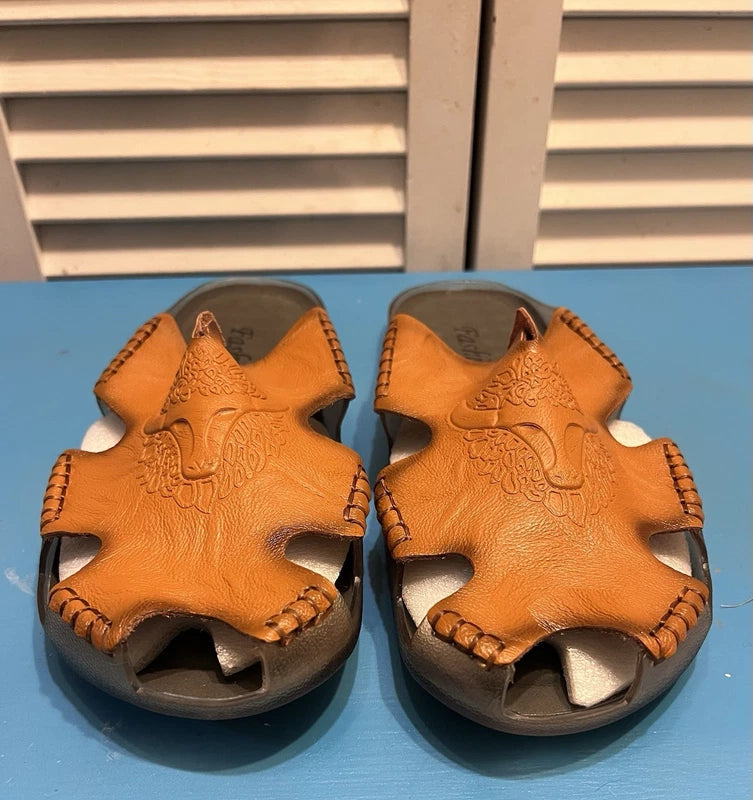 Men Genuine Leather Sandals Summer Casual Sports Beach Shoes Soft Slippers Sz 12
