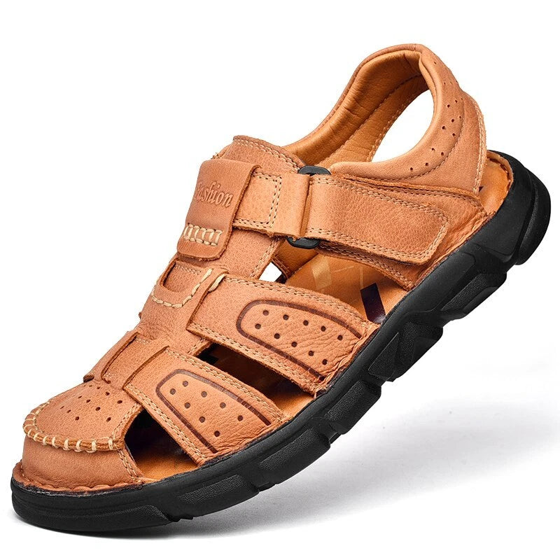 Fashion Men's Beach Slippers Genuine Leather Soft Breathable Non-slip Sandals