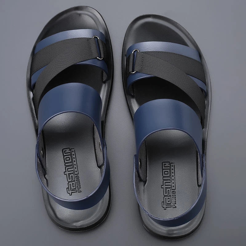 Blue Men Microfiber Leather Sandals Casual Sports Summer Beach Shoes Slippers
