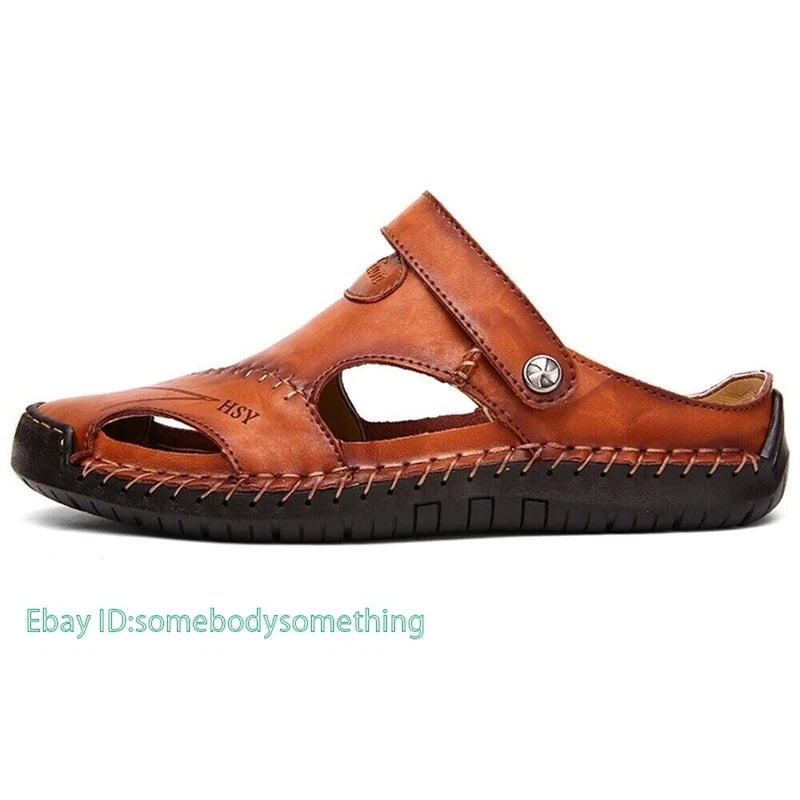 Mens Leather Sandals Water Shoes Summer Closed Toe Fisherman Beach Slippers Size