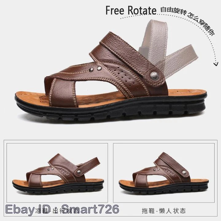 Men Genuine Leather Sandals Summer Casual Sports Beach Shoes Soft Home Slippers