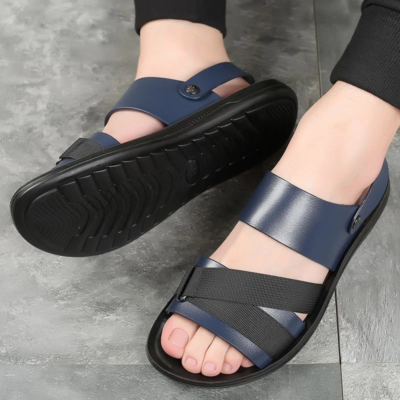 Blue Men Microfiber Leather Sandals Casual Sports Summer Beach Shoes Slippers