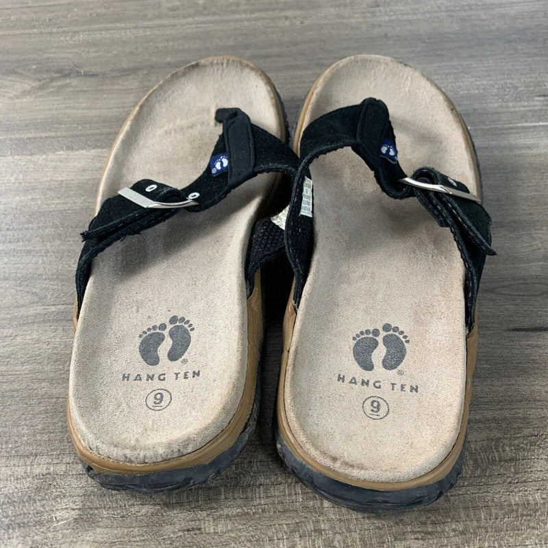 Hang Ten Mens Size 9 Suede Flip Flops Tong Sandals Black Slip On Rubber Soles
