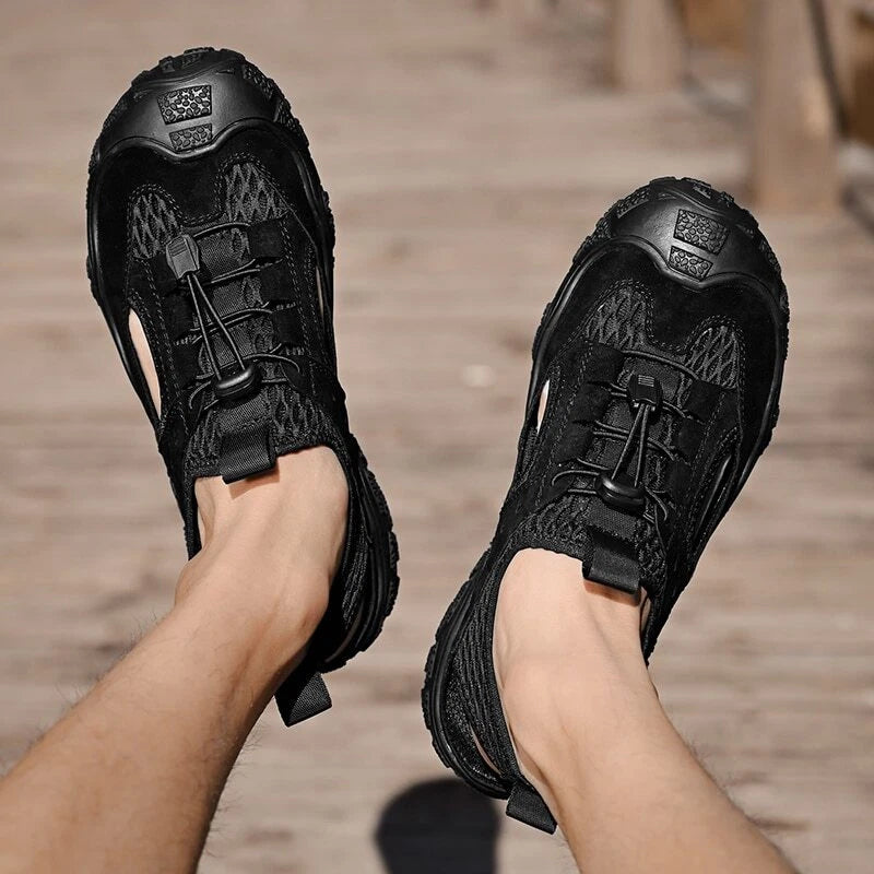 Genuine Leather Sandals Non-slip Men's Sneakers Breathable Mesh Beach Slipper