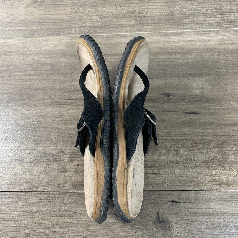 Hang Ten Mens Size 9 Suede Flip Flops Tong Sandals Black Slip On Rubber Soles