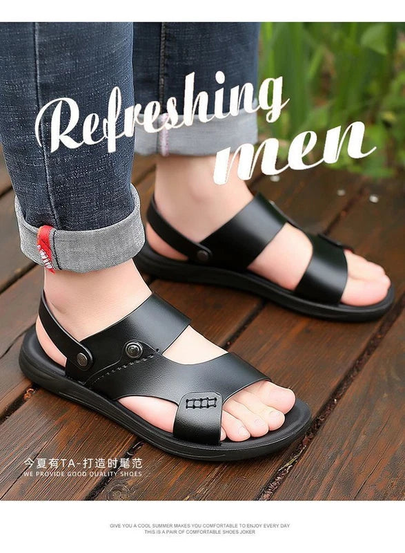 Blue Summer Men Microfiber Leather Sandals Casual Sports Beach Shoes Slippers