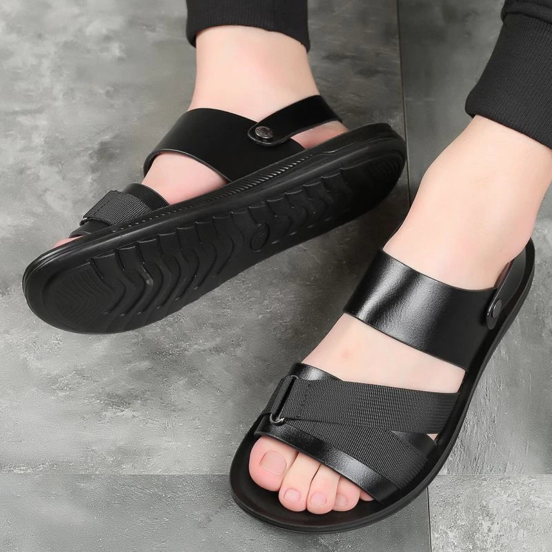 Blue Men Microfiber Leather Sandals Casual Sports Summer Beach Shoes Slippers