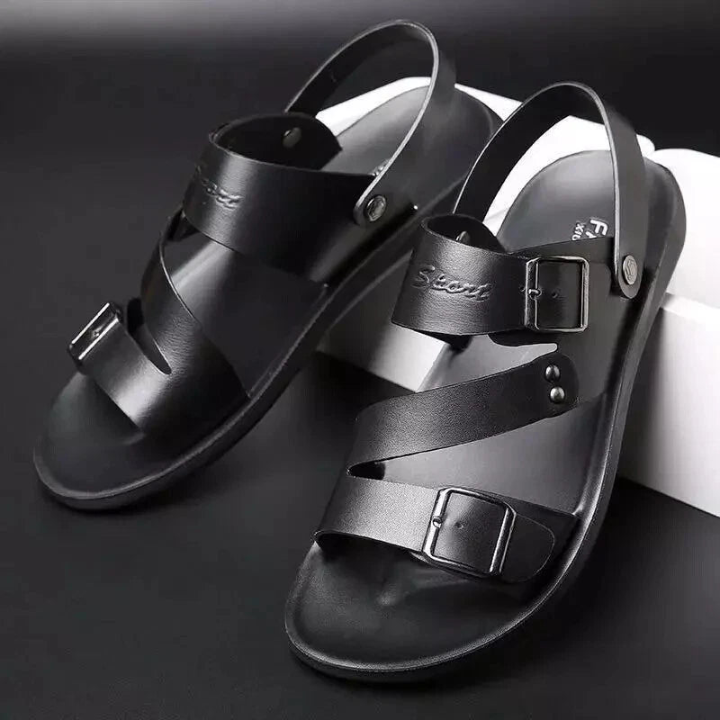 Men Leather Sandals Summer Slippers Casual Beach Shoes Sports Soft Home
