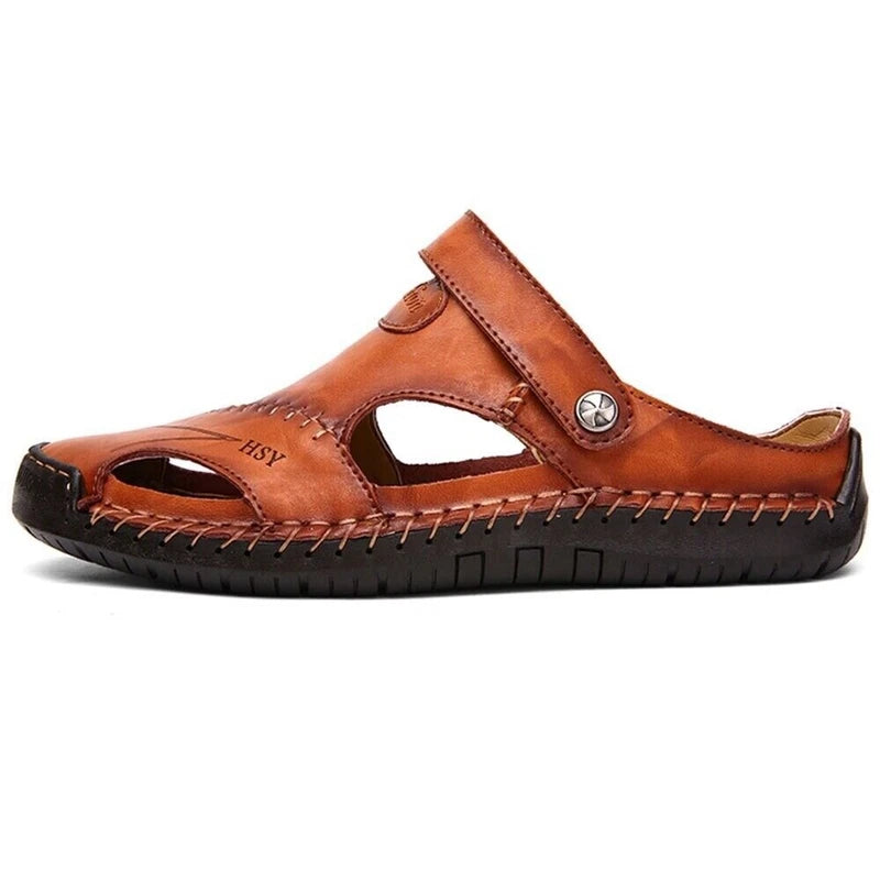 Mens Leather Sandals Water Shoes Summer Closed Toe Fisherman Beach Slippers Size