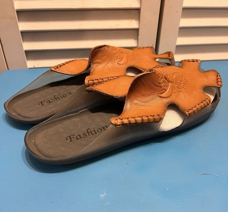 Men Genuine Leather Sandals Summer Casual Sports Beach Shoes Soft Slippers Sz 12