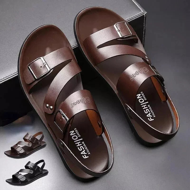 Men Leather Sandals Summer Slippers Casual Beach Shoes Sports Soft Home
