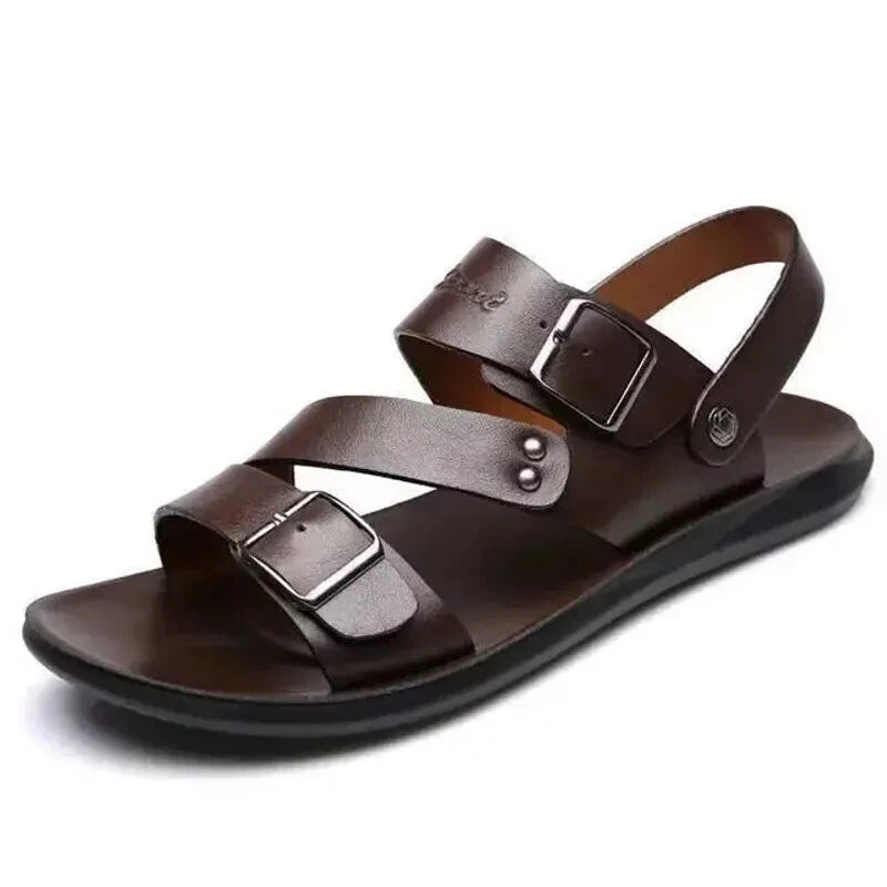 Men Leather Sandals Summer Slippers Casual Beach Shoes Sports Soft Home