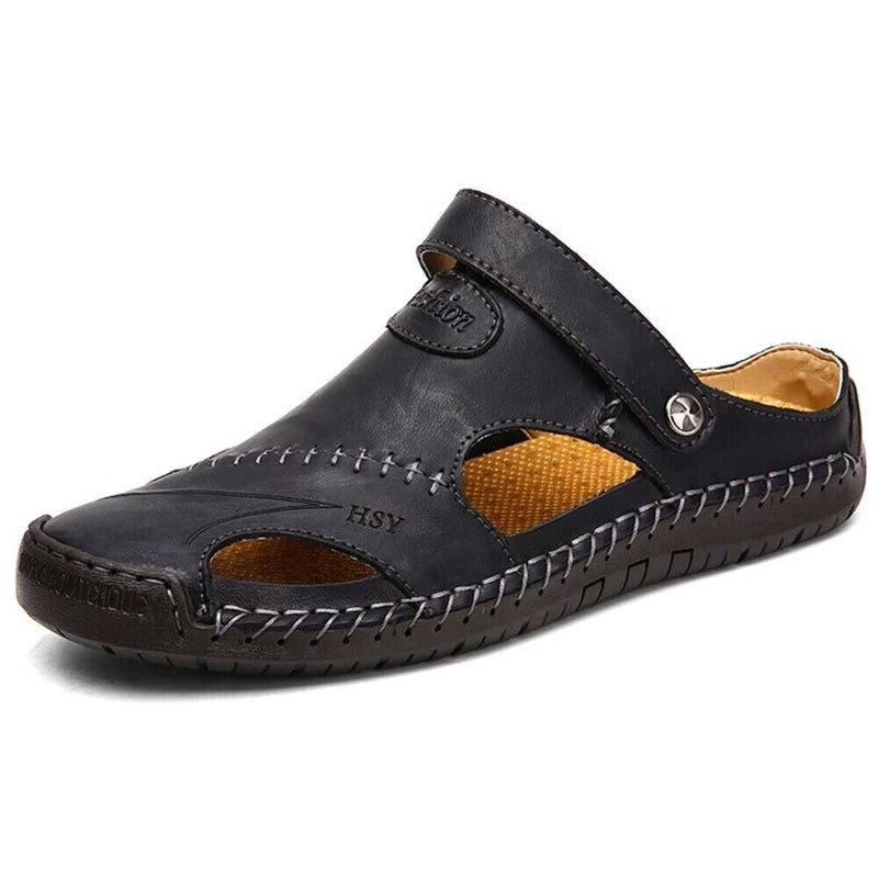 Mens Leather Sandals Water Shoes Summer Closed Toe Fisherman Beach Slippers Size