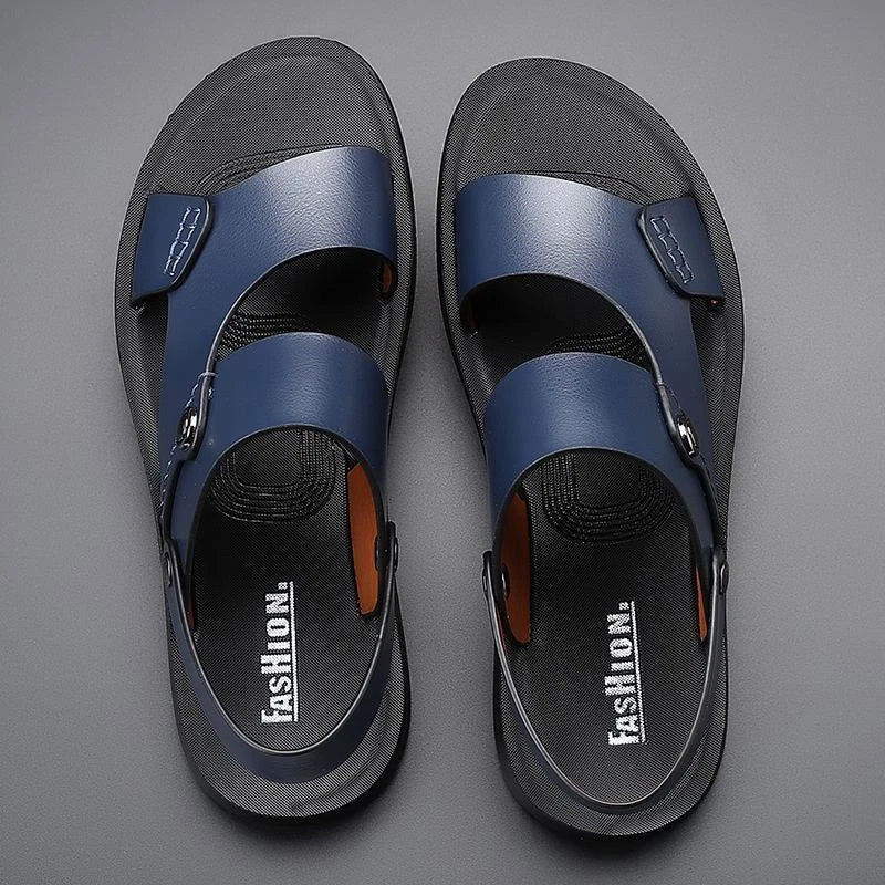 Blue Summer Men Microfiber Leather Sandals Casual Sports Beach Shoes Slippers