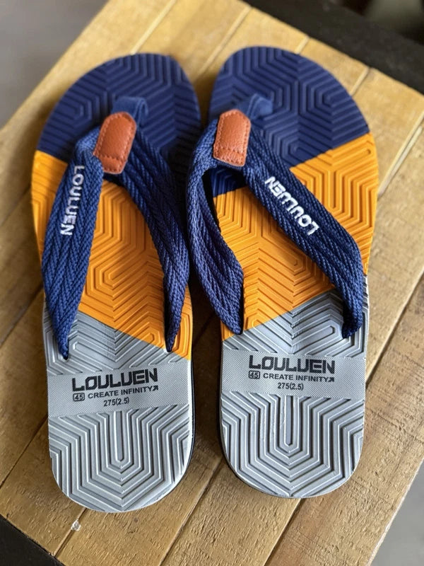 Mens Non Slip Flip Flops Size 45 US 11.5 Blue Orange Slippers Sandals Louluen