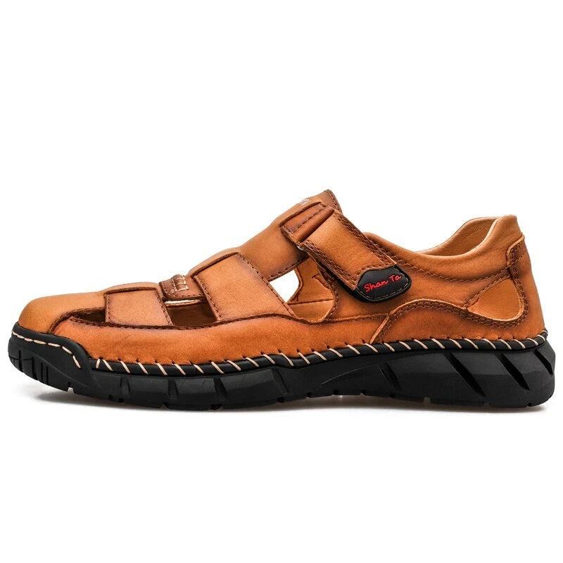 Men's Leather Sandals Outdoor Flat Roman Platform Casual Shoes Beach Slippers