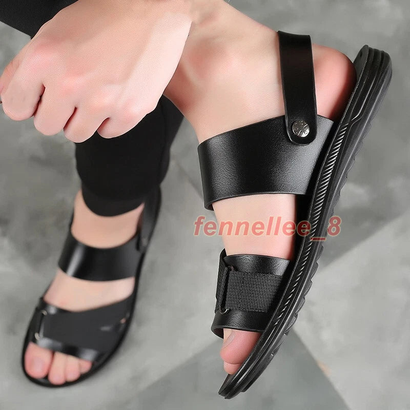 Men's PU Leather Sandals Casual Sports Summer Beach Shoes Slippers Slingbacks